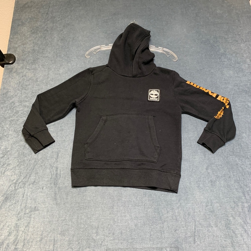 Timberland Hoodie Boys Medium 10-12 Black Fleece Lined Kangaroo Pocket Pullover
